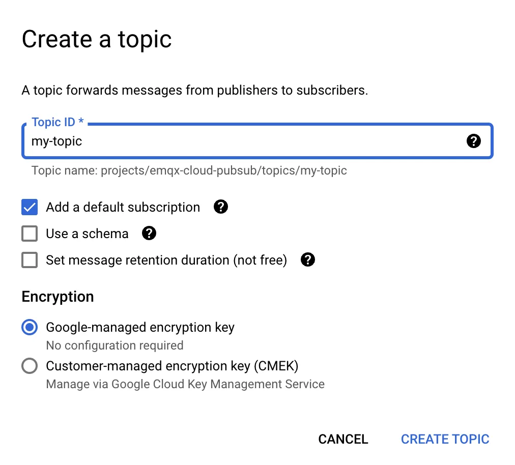  EMQX Cloud GCP Pub Sub 