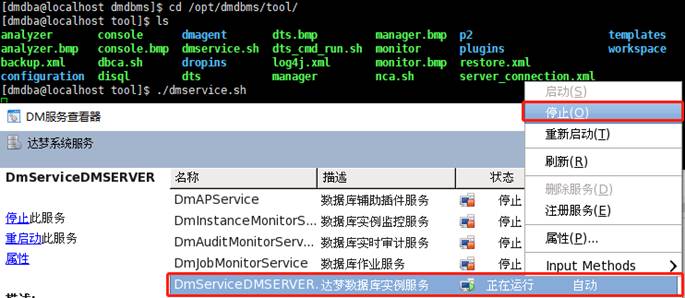 停止数据库实例服务