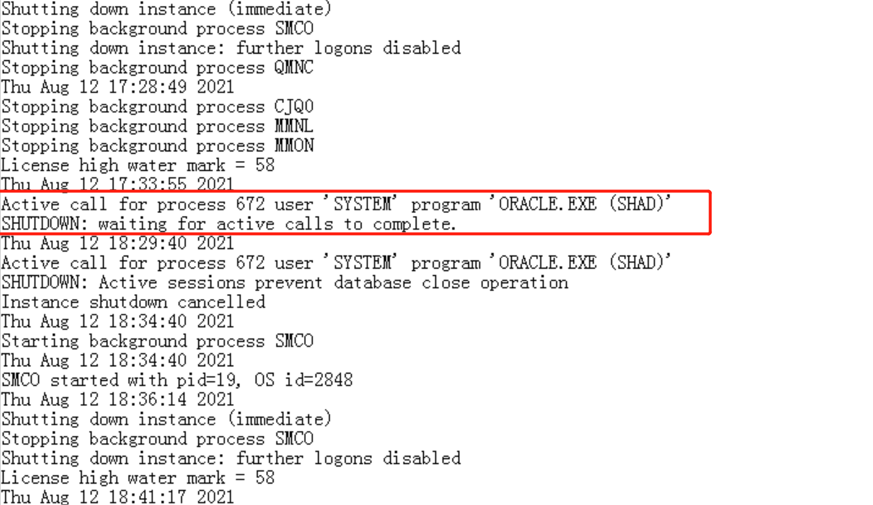 Windows oracle hang 