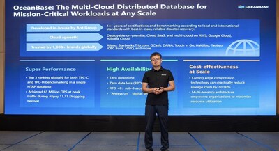 Charlie Yang, CTO of OceanBase, was sharing the product roadmap and unveiling upcoming releases and updates at 2024 OceanBase INFINITY event