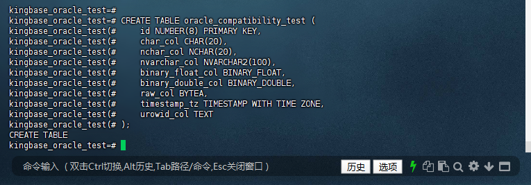 图2-9：创建 oracle_compatibility_test 表