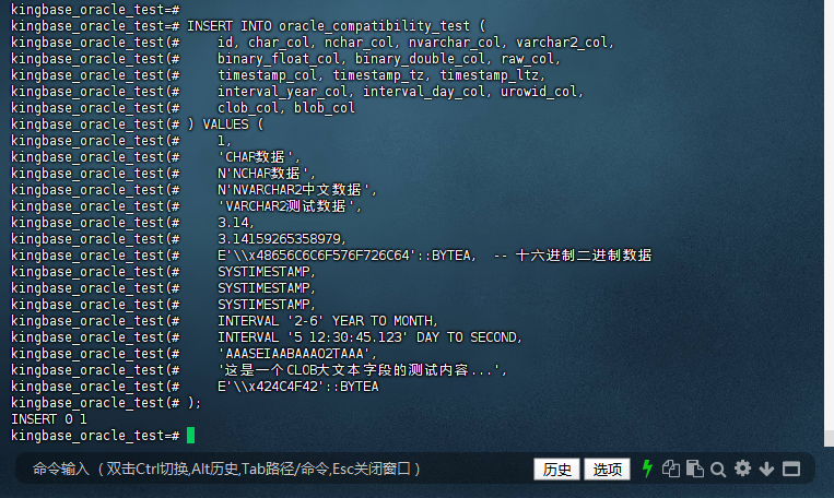 图2-10：插入 oracle_compatibility_test 数据