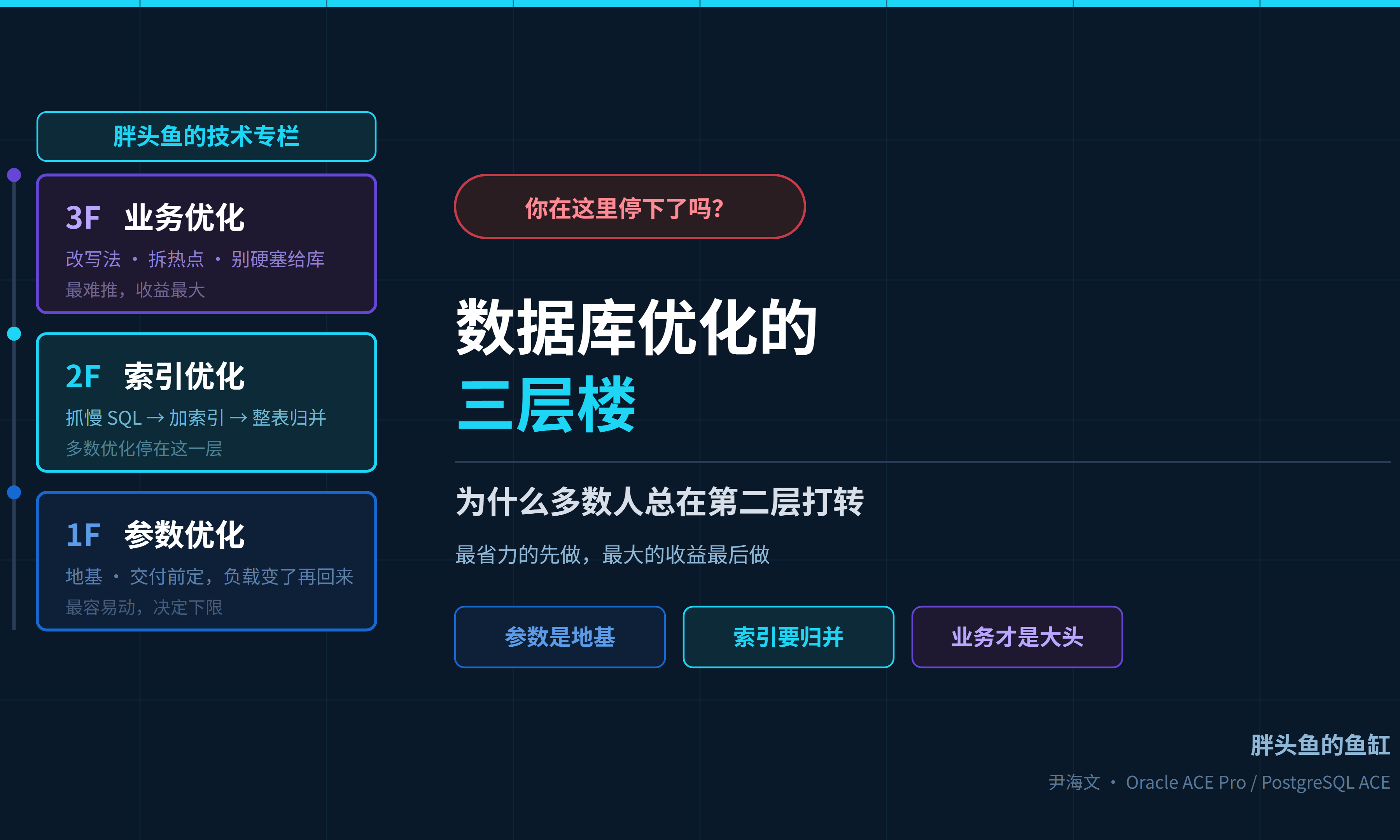 胖头鱼的技术专栏-471 数据库优化的三层楼——为什么多数人总在第二层打转（20261002）