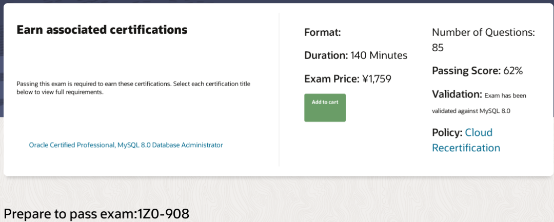 Exam 1Z0-908 Preparation